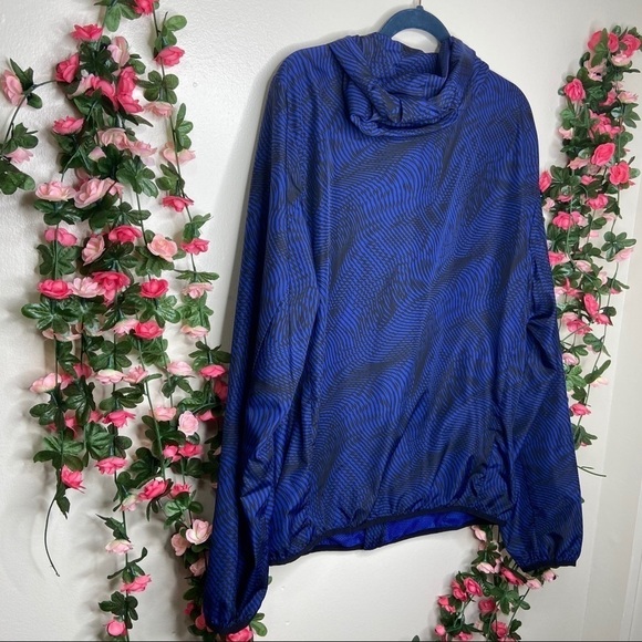 Mia Sport Blue Black Wavy Pattern Athletic Sport Windbreaker Full Zip Up Jacket - Picture 5 of 8